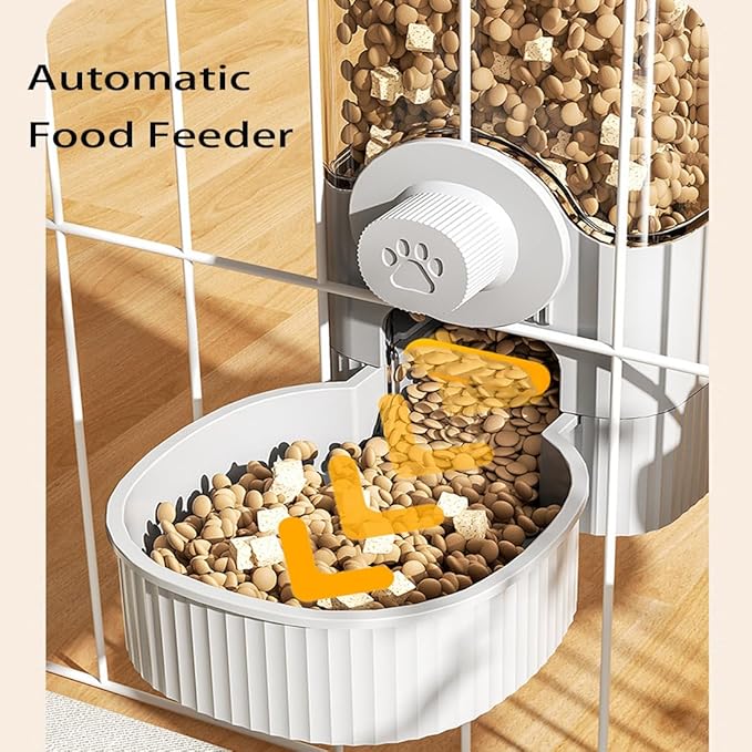 Cage Hanging Bowl Refillable Food Bowls Pet Dog Cat Bowls Kennel Crate Double Bowls for Food and Water with Automatic Water Food Dispense Feeder for Puppy Cat Rabbit (Water Bowl-Grey)