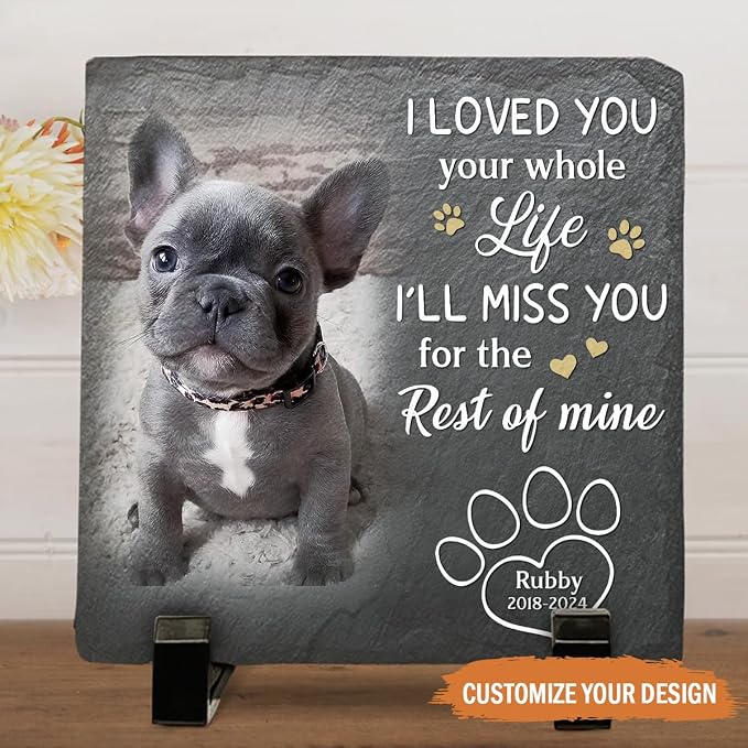 Wrappiness Pet Memorial Stone - I Loved You My Whole Life, Personalized Dog Memorial Gifts, Remembrance Condolences Bereavement Gifts for Loss of Pet Custom Photo (Square 01, Stone with Stand)