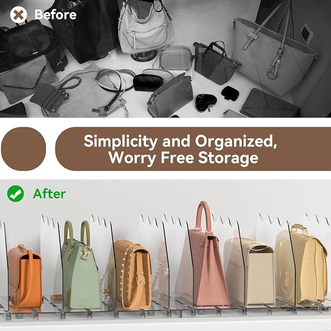 SOYO Adjustable Shelf Dividers for Closet, Purse Organizers for Bag, Clear | Acrylic Handbag Storage Pocketbook Organizer, Bookshelf Separators for Bedroom Armoire Wardrobe Office Cabinet