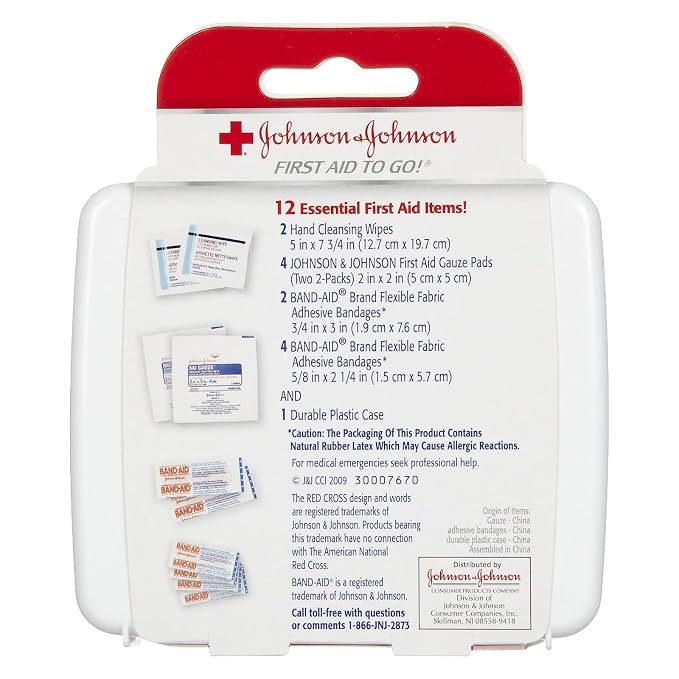 Johnson & Johnson First First Aid Kit Travel Size (Pack of 3 -- First Aid Kit for Car, Office, Purse)