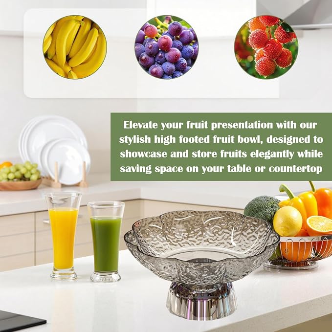 Fruit Bowl Pedestal Bowl Footed Wedding Fruit Stand Multipurpose Storage Organizer for Kitchen Counter Snack Bread Dessert, C Gray and Silver