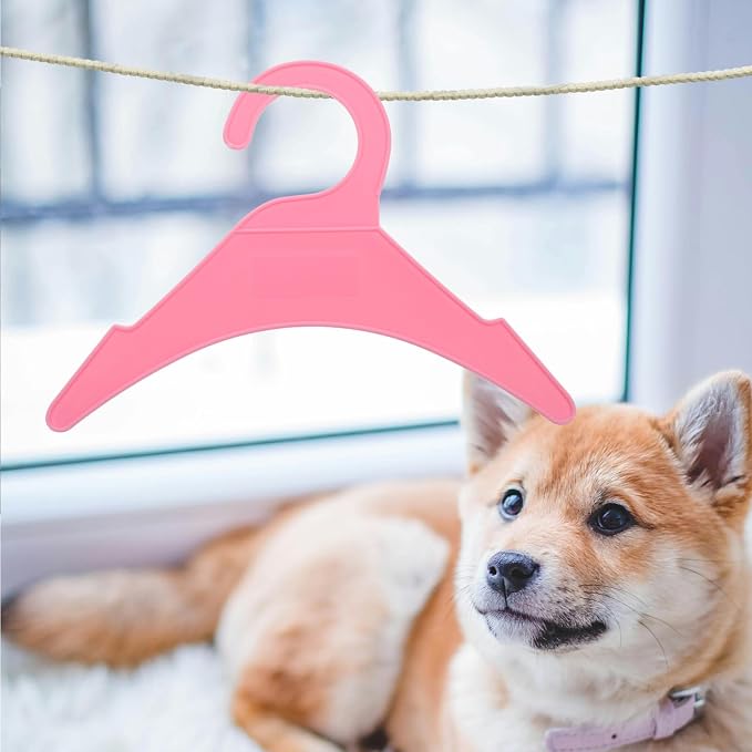 SOLUSTRE 10pcs Small Pet Garment Hangers Plastic Clothes Drying Rack for Dogs and Cats, Rose Red Large Size Closet Organizer for Pet Apparel Storage