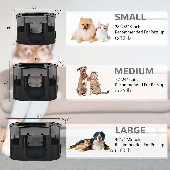 Portable Dog Cat Playpen with Waterproof Pad,Collapsible Pet Puppy Kitten Crate,Foldable Small Animals Kennel Cage for Indoor Outdoor Travel Camping,Water-Resistant Breathable Shade Cover (Grey M)