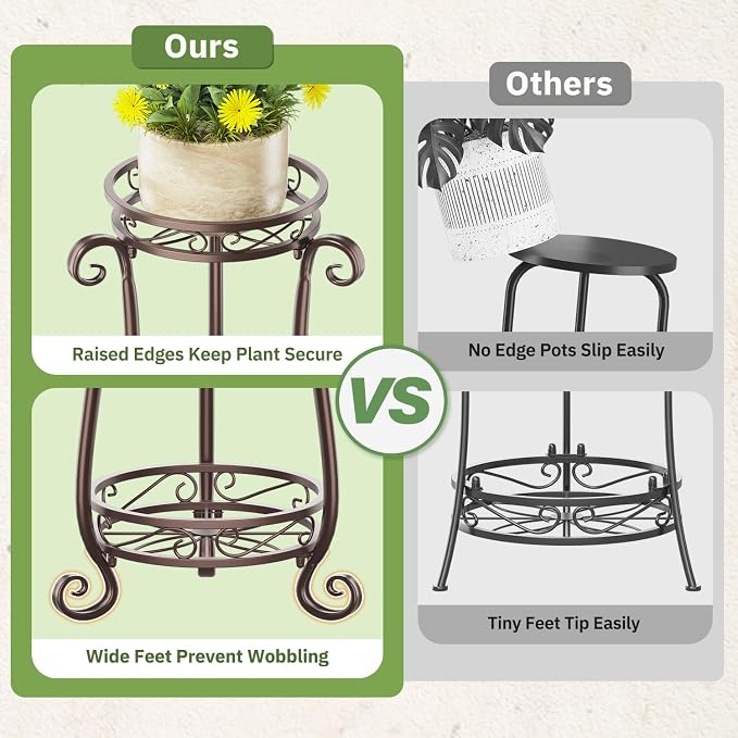 KMOTASUO 3 Tier Metal Plant Stand Tall for Indoor Outdoor Corner, Bronze | Heavy Duty Flower Holder Rack, Modern Vertical Iron Shelf for Patio Bathroom Office Garden