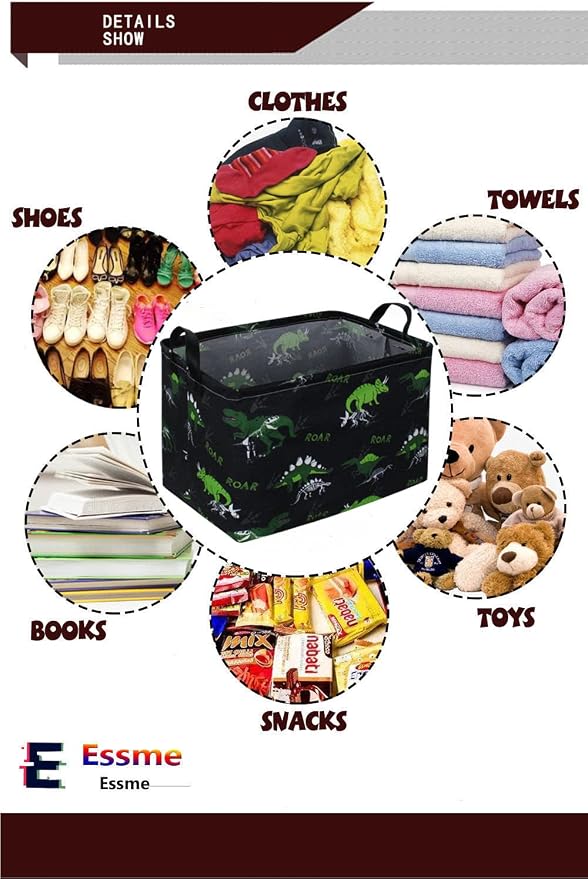 Essme Rectangular Dinosaur Basket,Dinosaur Bins for Boys with Handles for Boys Room Decor,Kids Baskets for Kids,Gift Bin.(dinosaur decor)