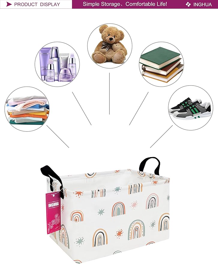 Rectangular Rainbow Storage Basket | Gifts Bag Books,Clothes,Gifts,Pets-Perfect for Home,Office,Nursery,Dorm,Shelf