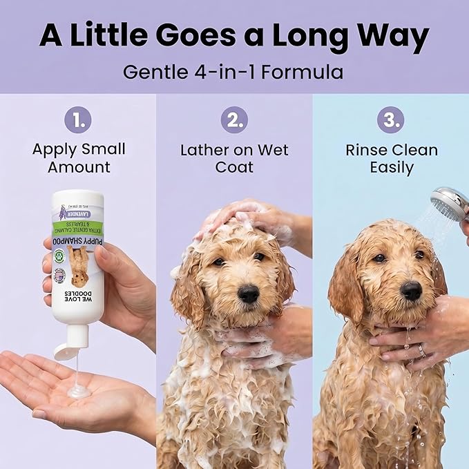 Puppy Shampoo & Conditioner | Made in USA | Tear Free | Best Shampoo for Puppies | Sensitive & Itchy Skin Wash | Oatmeal Bathing | Tearless, Lavender, 8oz [We Love Doodles]