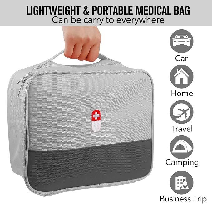 First Aid Bag, Empty Medical Supplies Organizer Bag Trauma Kit for Traveling Hiking Camping Backpacking Cycling, Gray