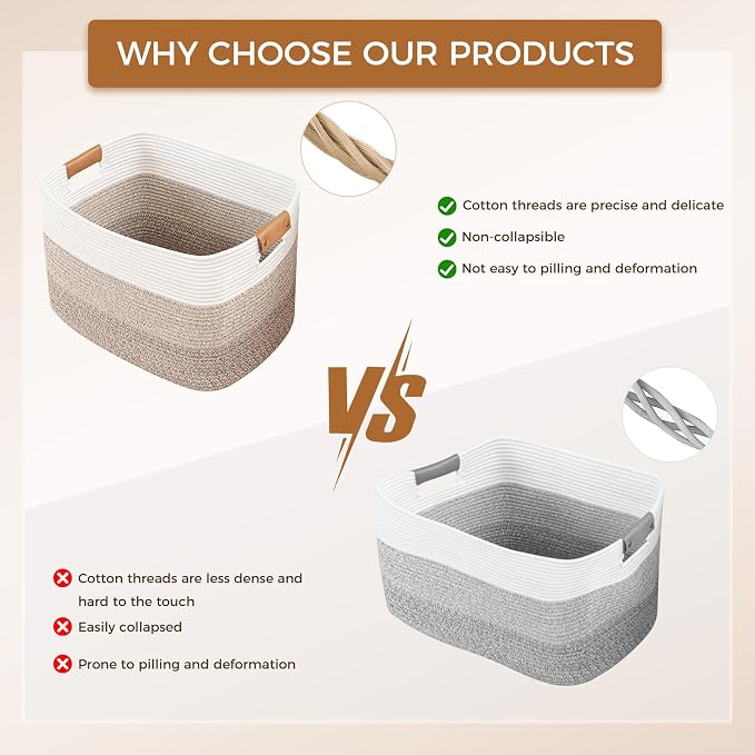 danpinera Blanket Basket, 72L Woven Storage basket with Leather Handle, Eco-friendly Decorative Storage Organization in Bathroom & Living Room for Towels 22 ''*17 ''*11.8 '', Gradient Brown