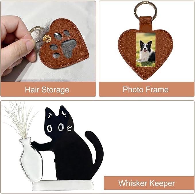 5-Piece Cat Fur Keychain, Pet Memory Charm & Whisker Storage Rack | Pet Loss Remembrance Accessory, Heartfelt Memory Gift, Suitable for Cat & All Pet Lovers