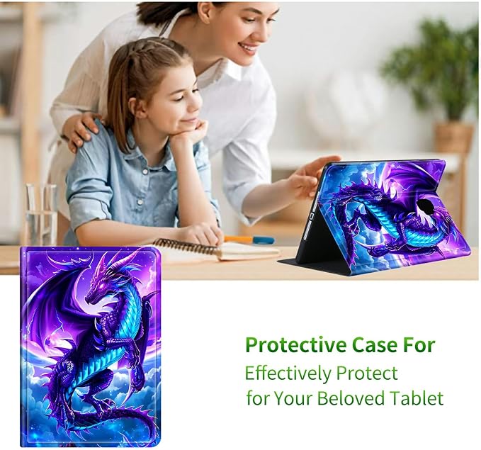 for Samsung Galaxy Tab A 10.1" 2016 SM-T580/T585/T587 Case | Slim Leather Smart Cover with Multi-Angle Anti-Slip Stand [Auto Wake/Sleep] Shell for Women Men - Galaxy Purple Dragon