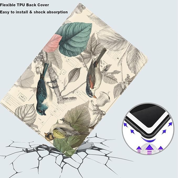 Tablet Case for iPad Pro 13 Inch M5/M4 (2025/2024,8th/7th Generation),Shockproof Protective Cover with Stand,Auto Wake/Sleep,Vintage Floral Bird Pattern