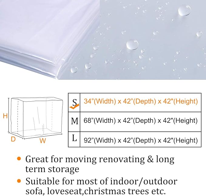 STARTWO Furniture Cover Plastic Bag Plastic Couch Cover Heavy Duty Water Resistant Thick Clear | Sofa Slipover for Moving and Long Term Storage 42”(Width) x 34”(Depth) x 42"(Height)
