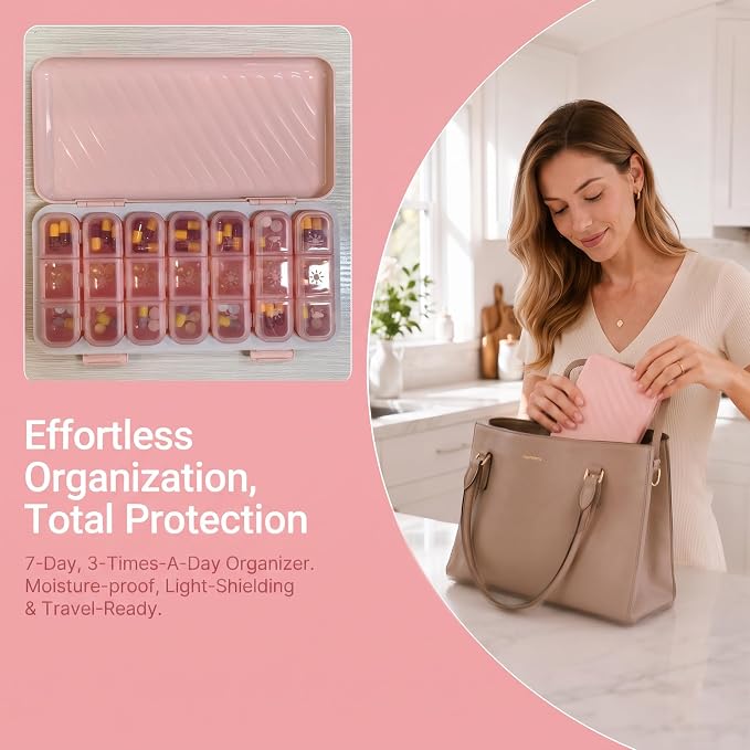 LOHE Pill Organizer 3 Times a Day, Pill Box 7 Day, Weekly Travel Case | Large 7 Day Pill Box 3 Times a Day, Portable Pill Case for Medication, Vitamins, Fish Oil and Supplements