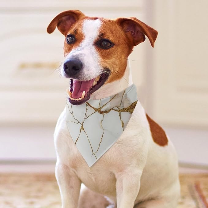 Lightweight Pet Scarf for Small to Large Dogs and Cats, Adjustable Scarves for Costume Accessories, Casual Daily Use (Gold Marble Texture White)