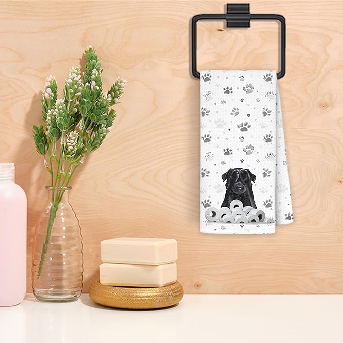 Funny Black Labrador Retriever Bathroom Hand Towels, Black Lab Gifts, Gifts for Labrador Dog Lovers Hand Towels for Washroom Restroom, Dog Bathroom Decor, 16x24 Inch Set of 2