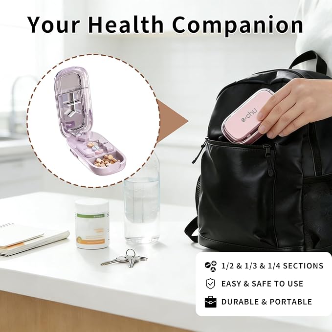 Pill Cutter Splitter for Small and Tiny Pills - Daily Pill Organizer with Professional Adjustable Cutter Splitter for Cutting Multiple Pills, Pill Case for Travel Purse Pocket (Pink)