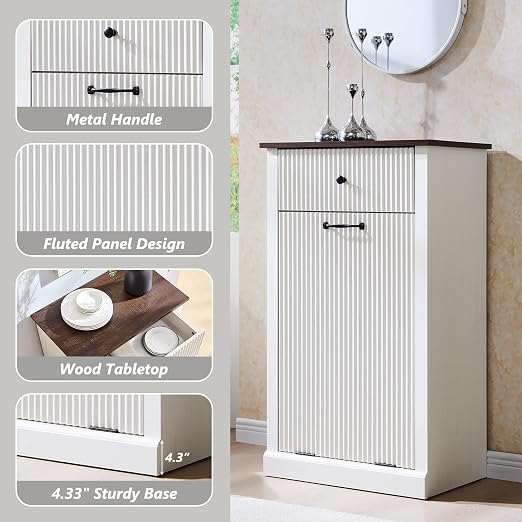 IFGET Tilt-Out Trash Can Cabinet, Laundry Hamper Cabinet, Antique White