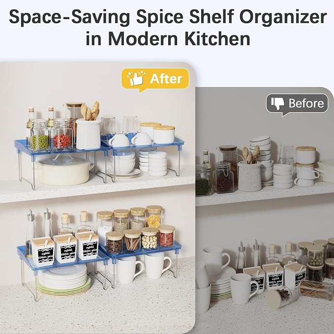 STARLATTA Acrylic Cabinet Organizer Shelf,2 Pcs Stackable Kitchen Counter Shelves,Spice Rack,Countertop Organizers,Clear Plastic Storage Organization for Makeup, Bathroom,Cupboard,Desk,Pantry