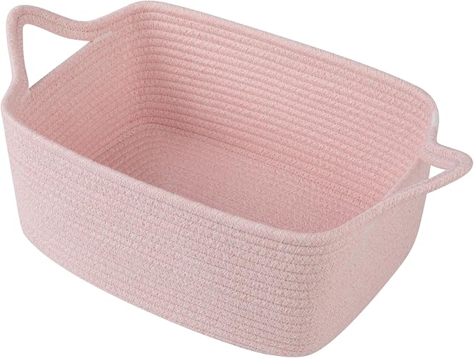 OIAHOMY Woven Basket, Gift Basket Empty with Gift Bags and Ribbons, Rope Baskets for Baby Showers, Storage Baskets with Handles for Nursery, Pet Toy Organizer - Mixed Pink