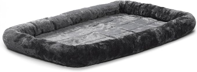MidWest Homes for Pets QuietTime Dog Bed - Gray Faux Fur Bolster, Ultra-Soft and Machine Washable, Fits 48-Inch Crates and Carriers, for Extra-Large Breed Dogs