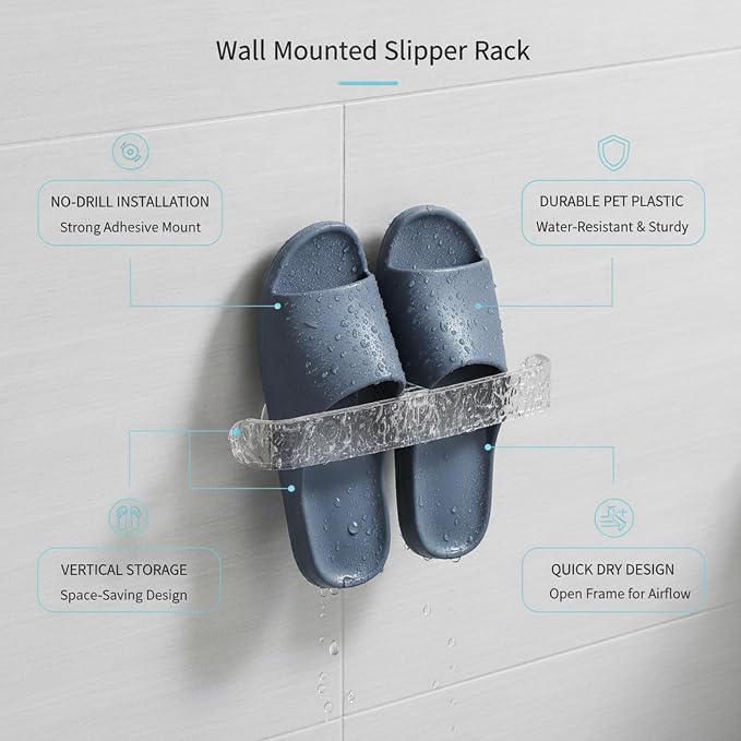 Sturdy PET Plastic Wall Slipper Rack, Adhesive No-Drill Shoe Organizer for Smooth Surfaces, Vertical Storage Caddy (1 Pack)