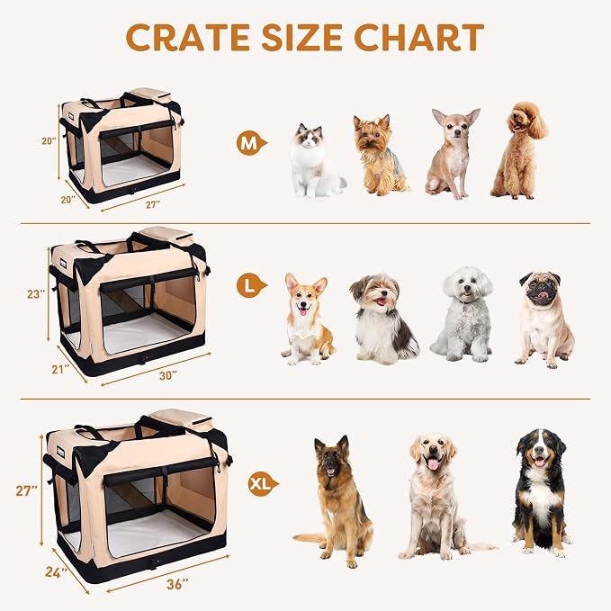 Jespet 3 Door Soft Dog Crates Kennel for Pets, Folding Travel Pet Carrier | 3 Mesh Doors 36'' Dog House, Large Pocket, Easy to Install, Steel Frame, Removable Crate Pad, For Indoor & Outdoor