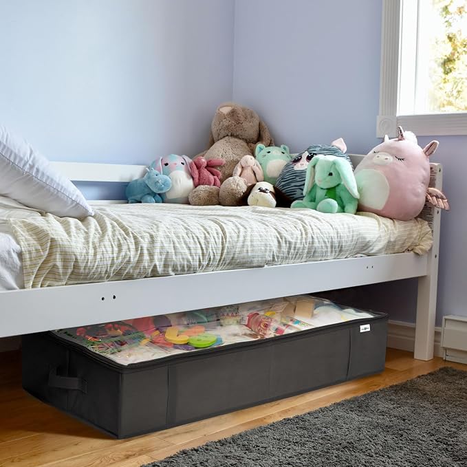 StorageExpert Under Bed Storage Containers, Closet Organizer, Black, 2 Pack | Under Bed Storage, Foldable Fabric, Large Capacity, Dustproof, Clothes Storage, Blanket Storage, Toy Organizer, Space Saving