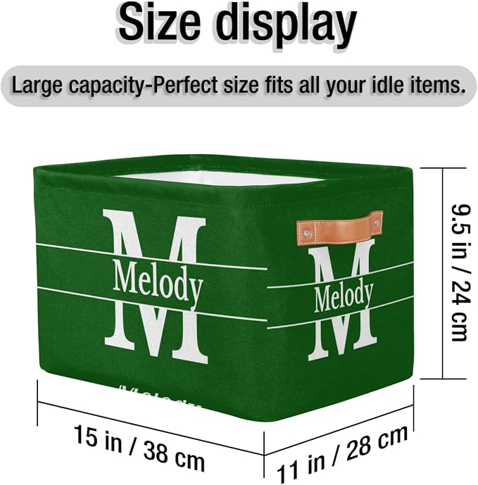 Custom Name Rectangular Storage Basket Initial Letter, Forest Green