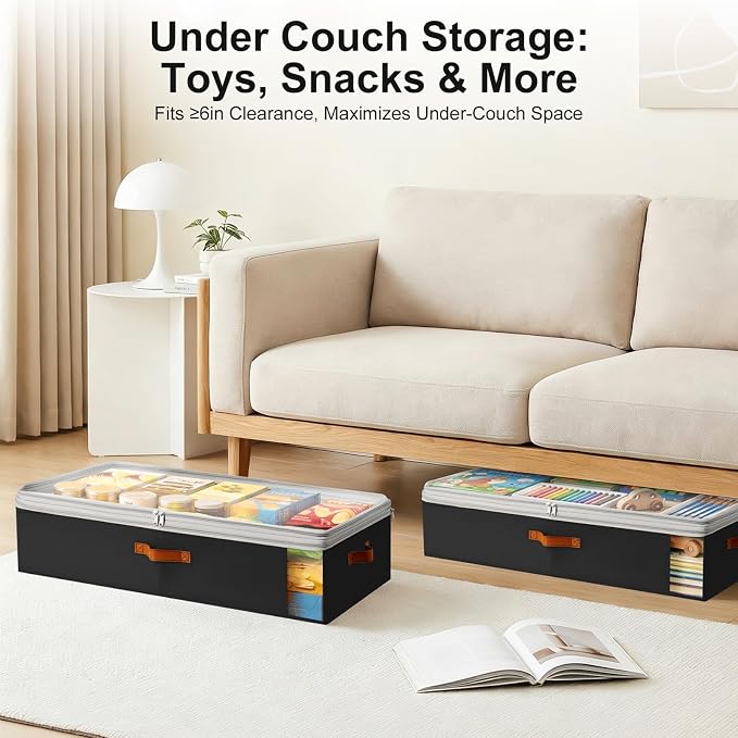 Under Bed Storage Bins - 98L Height-adjustable Under Bed Storage Containers, Compression Blanket Storage Comforter Storage Sweater Storage, Clothes Storage Bins With Clear Window, 2 Pack Black
