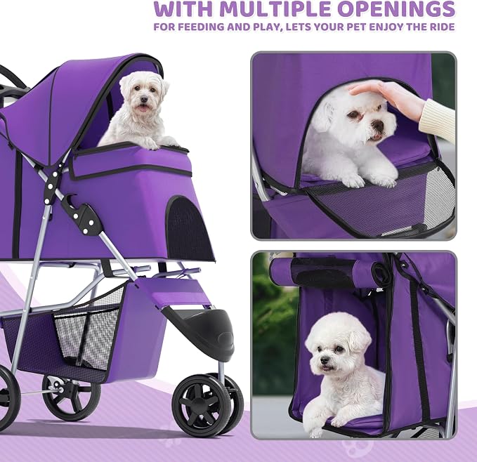 Magshion 3-Wheel Pet Stroller for Small/Medium Dogs & Cats, Up to 33lbs | Foldable Travel Jogger w/ Breathable Mesh Cover, Lightweight Design, Safety Tethers, Cup Holder & Storage Basket