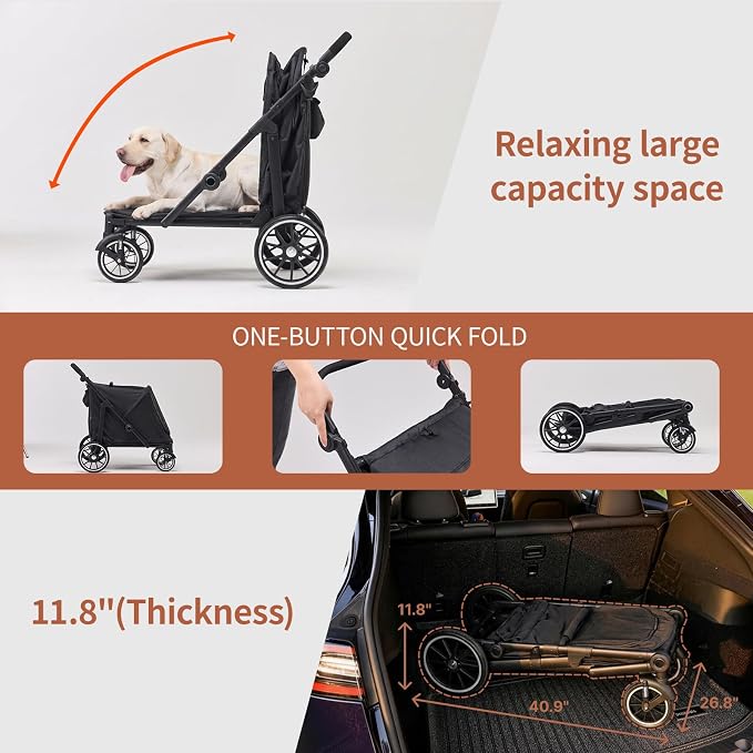 Dog Stroller for Large Dogs, 100 Lbs Capacity Heavy Duty Extra Large Pet Stroller for Medium Dogs, All Terrain Dog Wagon Cart with 12" PU Wheels, Shock Absorption, Adjustable Handle, Black