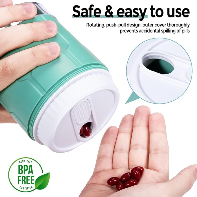 Weekly XXL Pill Organizer Bottle, Daily Pill Dispenser, Anti-Mix Design | 7 Day Portable Travel Pill Box, 21 Labels & Cleaning Brush, XXL Wide Mouth for Easy Access, Vitamin, Fish Oils, Supplement