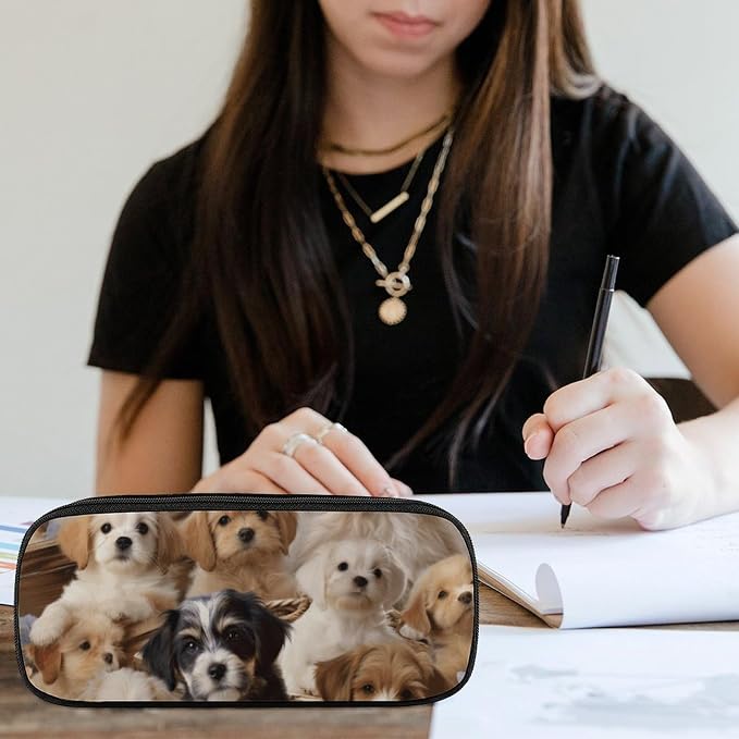 Cute Pet Dogs Pencil Case Portable Pencil Pouch Pen Bag Pencil Bag Makeup Bag Storage Bag Pencil Box Cosmetic Bag for Women Men Office
