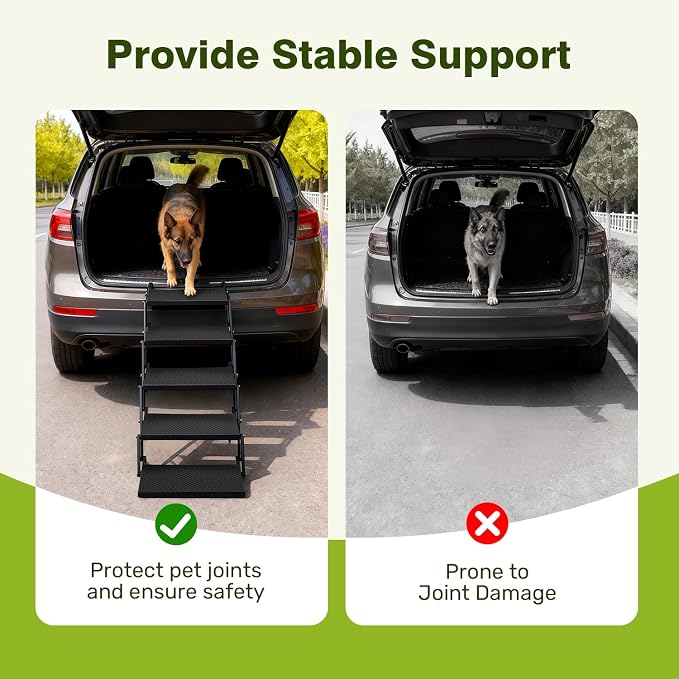 Foldable Dog Car Steps - Upgraded Non-Slip Pet Stairs for Large Dogs, Portable Metal Frame Dog Ramps for High SUV, Truck and Cars, Lightweight Pet Ladder with High Load-Bearing Capacity (5 Steps)