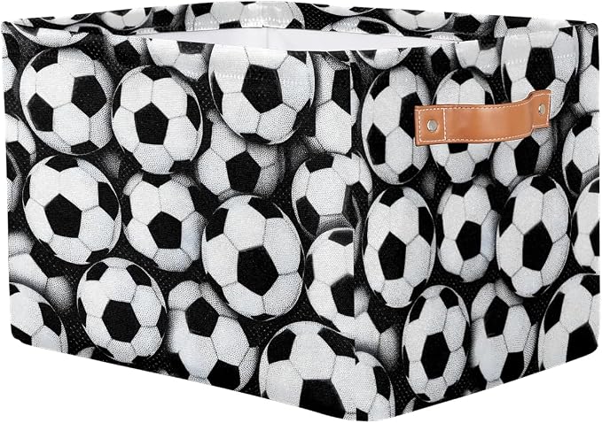 Pardick Sport Football Soccer Basket Storage Bins Large Fabric Toys Storage Cube Box with Handles Collapsible Closet Shelf Cloth Organizer Basket for Nursery Bedroom Bathroom Holiday Gift