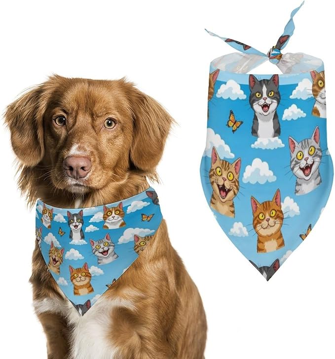 Lightweight Pet Scarf for Small to Large Dogs and Cats, Adjustable Scarves for Costume Accessories, Casual Daily Use (Cute Funny Cats)
