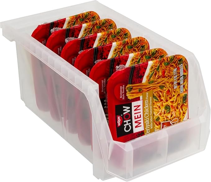 Akro-Mils ReadySpace Large Stackable Plastic Storage Bins, 6-Pack, Clear | Open-Front Stackable Bins For Garage, Pantry, Closet & Office, 14,8"L X 8"W X 7"H, Nests When Empty, Durable Plastic,