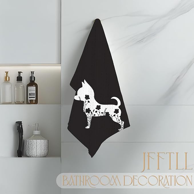 Chihuahua Gifts Kitchen Towels, Floral Chihuahuas Dog Dish Towels for Kitchen Drying, Chihuahua Mom Gifts Hand Towels for Bathroom, Dog Bathroom Kitchen Decor, 16x24 Inch