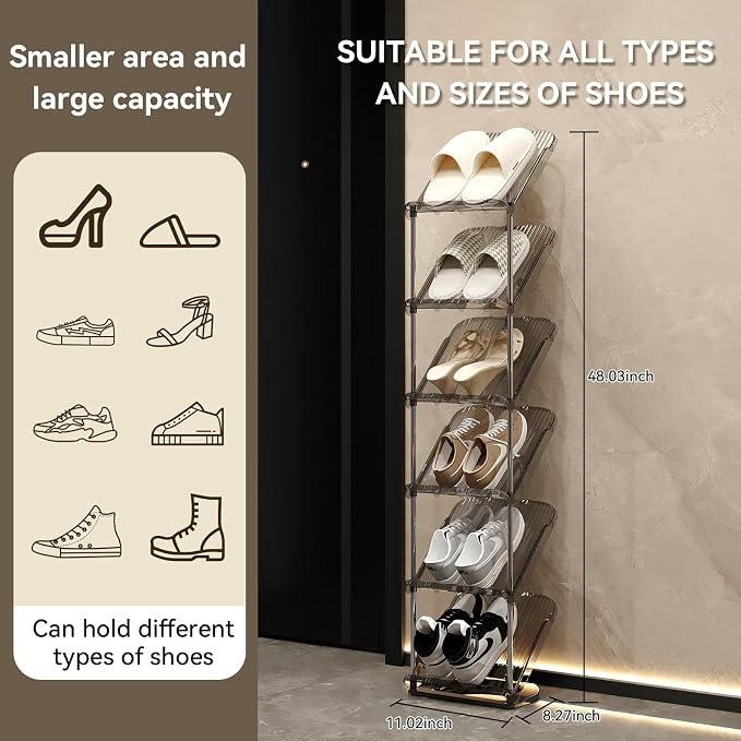 YYW Transparently Narrow Shoe Rack, Vertical Shoe Rack for Entryway Corner | Small Shoe Storage Organizer, Save Space Slim Shoe Shelf for Front Door Entrance, Easy To Assemble, PET Material