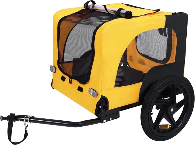 Pet Bike Trailer for Dogs, Foldable Dog Bicycle Trailer Carrier with Quick Release Wheels, Waterproof Oxford Fabric, Safety Leash & Reflective Lights for Small Medium Pets up to 66 lbs