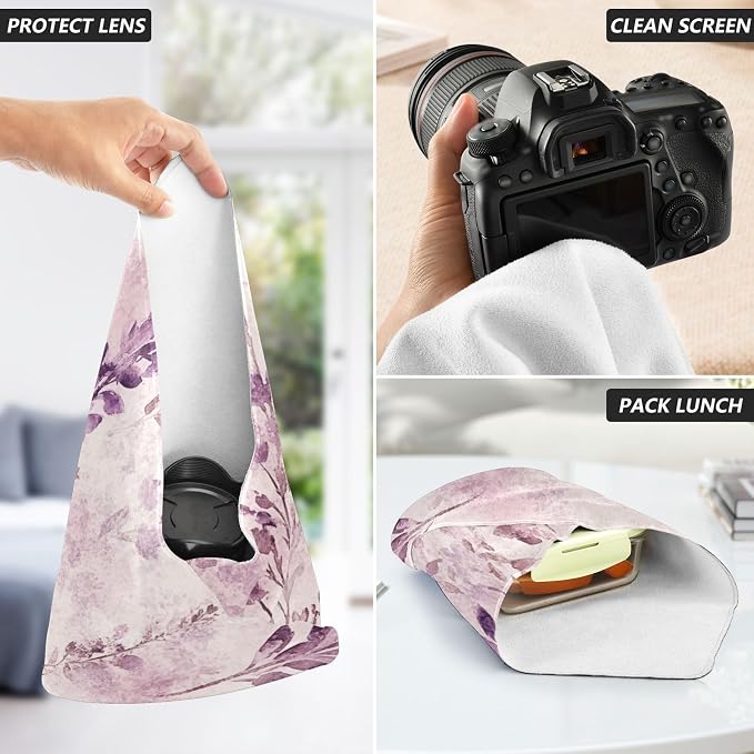 JIPONI Romantic Lavender Makeup Bag, Self-Adhesive Magic Wrap Cloth, Portable Cosmetic Organizer, Camera Lens Protector, Travel Storage for Beauty Essentials, 13.8"x13.8"