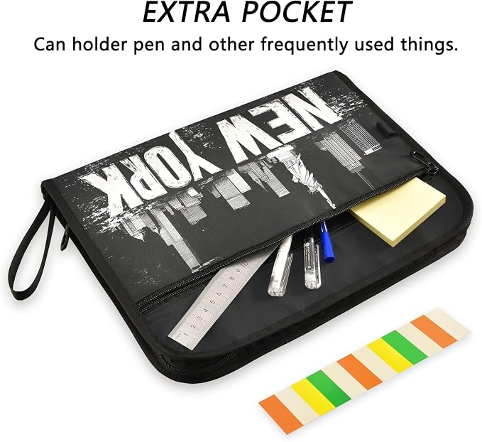 13 Pocket Zipper Expanding File Folder A4 New York City | Accordion File Organizer with Front Pouch A4 Letter Size Portable Folders for Documents Receipt School Office Supplies