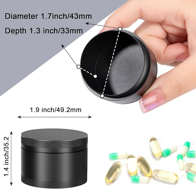 Portable Metal Pill Case, Single Waterproof Daily Pill Box for Travel | Pill Container, Aluminium Alloy Round Pill Box Organizer Pill Holder for Medicine Vitamin Fish Oils Big Size
