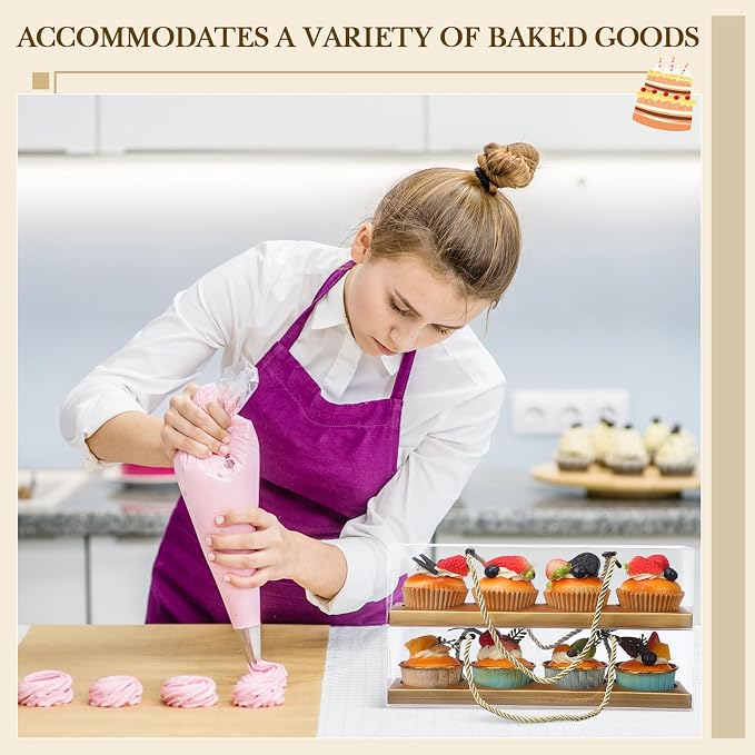 Thenshop 24 Pcs Mother's Day Cupcake Boxes Mother's Day Treat Boxes Clear Cupcake Box with Handle 4 Bakery Cake Box Rectangular Cake Containers for Donuts Pastries Best Mom Gift(Gold)