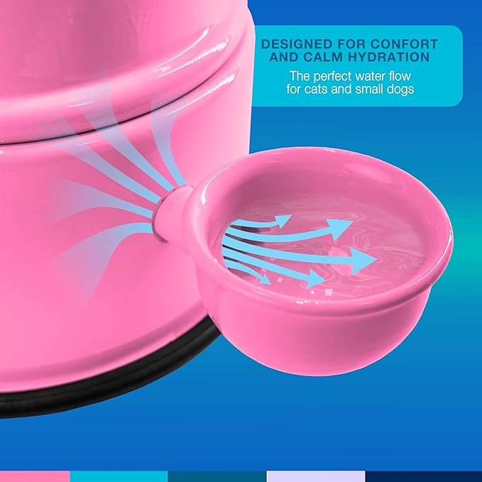 Pet Water Dispenser for Dogs and Cats, 47.3 oz – Gravity-Fed Aluminum Water Bowl, Prevents Wet Fur, Provides Continuous Fresh Water, Electrostatic Coated Finish, Vida Mansa (Pink)