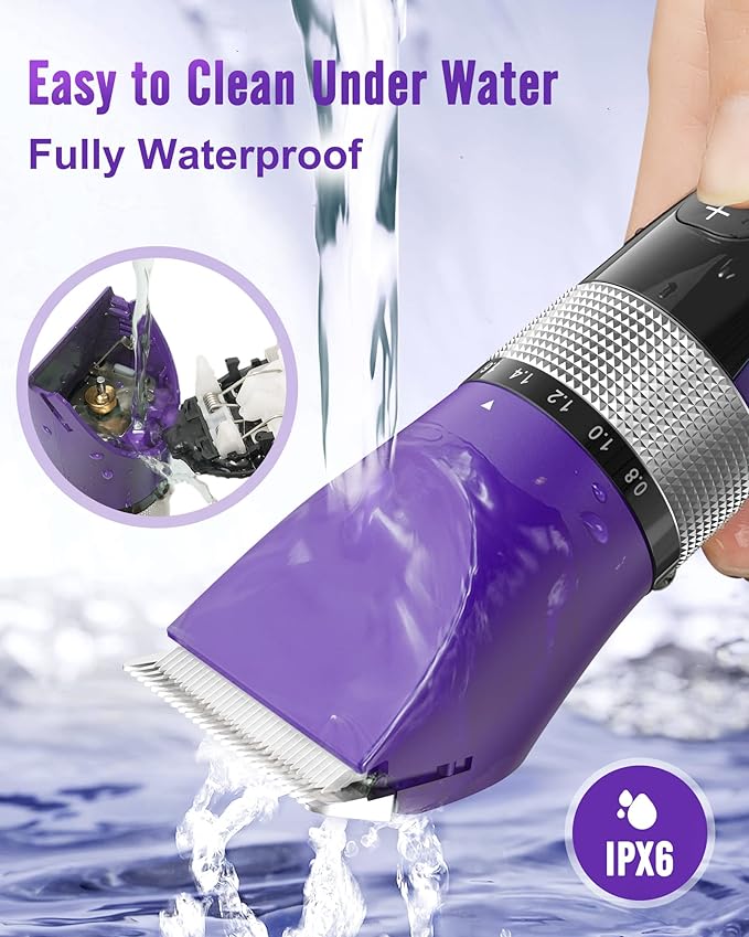 oneisall Cat Clippers for Matted Hair, 5-Speed Low Noise Cat Grooming Kit with 6-in-1 Adjustable Blade, Waterproof Cat Hair Trimmer for Long Hair, Cat Shaver with Guard Combs for Dogs Cats Animals