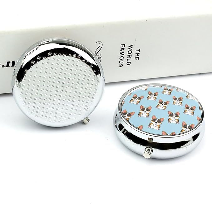 Round 3 Compartment Travel Pill Box Cute Corgi Tricolor Dog Art, Portable Pill Holder for Purse Outdoor Picnic Vitamin Storage