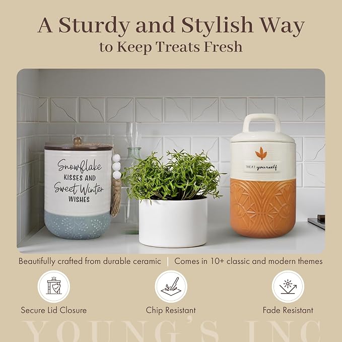 Young's Inc. Ceramic Cookie Jar - Cute Kitchen Counter Storage Canister with Lid - Perfect for Cookies, Coffee, Tea, Candy, Dog Treats, and More - Happy Camper - Mint