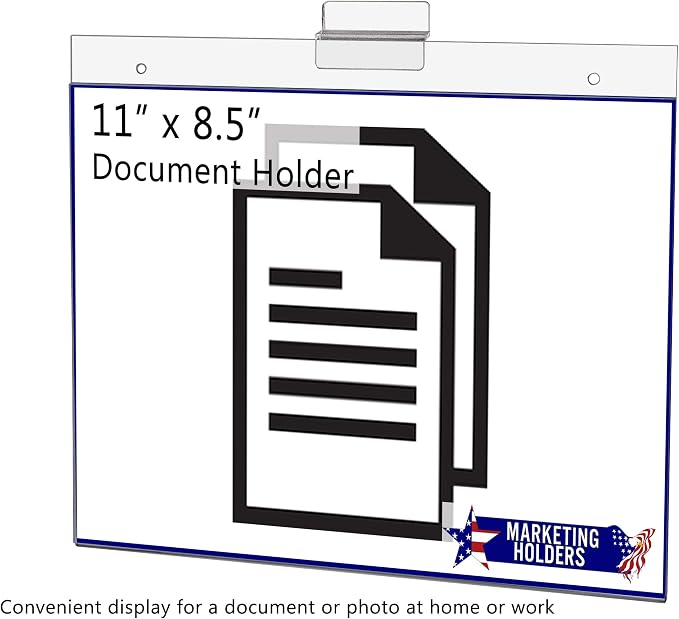 Marketing Holders 2 Pack Slatwall Sign Holder for 11" x 8.5" Advertisements and Price Lists in Retail Stores Boutiques and Showrooms Clear Acrylic Horizontal Literature Sleeve No Assembly Required